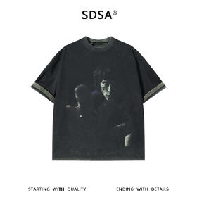 SDSA男装2026新款高贵轻奢美式个性做旧人像印花宽松短袖T恤百搭