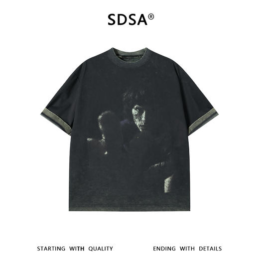 SDSA男装2026新款高贵轻奢美式个性做旧人像印花宽松短袖T恤百搭 商品图0