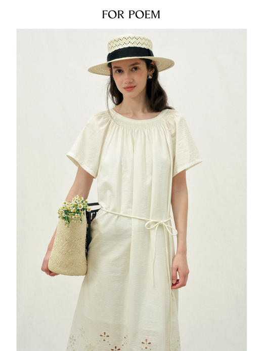 ForPoem 26/SS 原创设计下摆刺绣镂空短袖连衣裙度假风宽松裙子女 商品图1