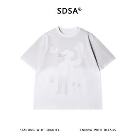 SDSA男装2026新款轻奢美式渐变卡通招手印花圆领短袖T恤百搭潮