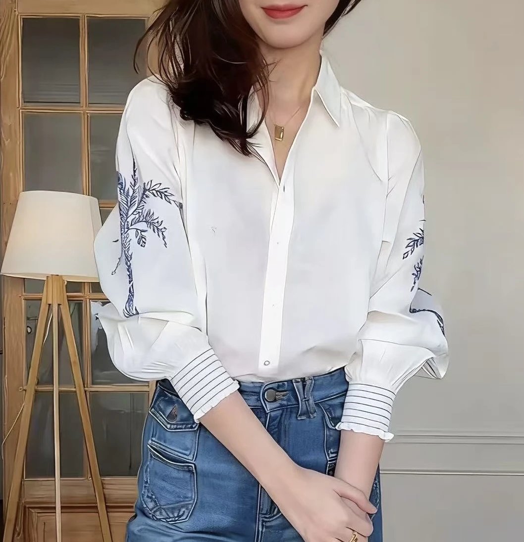 重磅渠道   harftford白衬衫  100S有机棉  刺绣提花法式优雅白衬衣上衣度假休闲