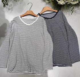 【门店同款】ENJOY秋季U领长袖条纹T 164746132