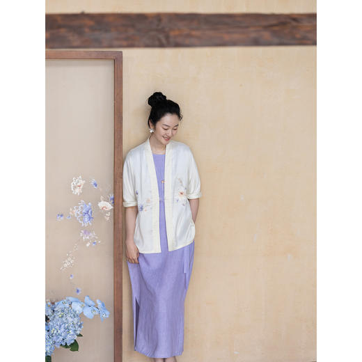 牧衣游原创 重工手绣重磅桑蚕丝外套新款古朴禅意双宫绸开衫 浅行 商品图2