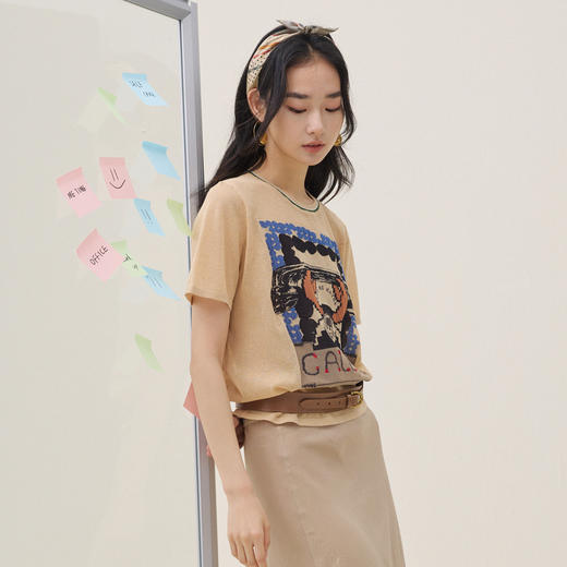 谜底套头针织衫短袖2026夏新品趣味提花透气质感毛衣女262MZ0760 商品图1