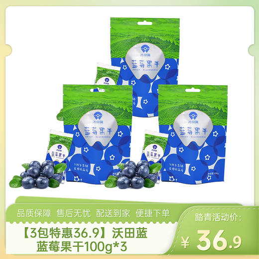 【3包特惠36.9】沃田蓝蓝莓果干100g*3-（效期至26年8月12日）-专享价 商品图0