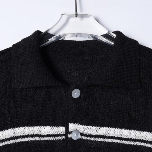 SDSA男装2026新款高贵轻奢慵懒风条纹肌理感针织翻领短袖T恤百搭 商品图1