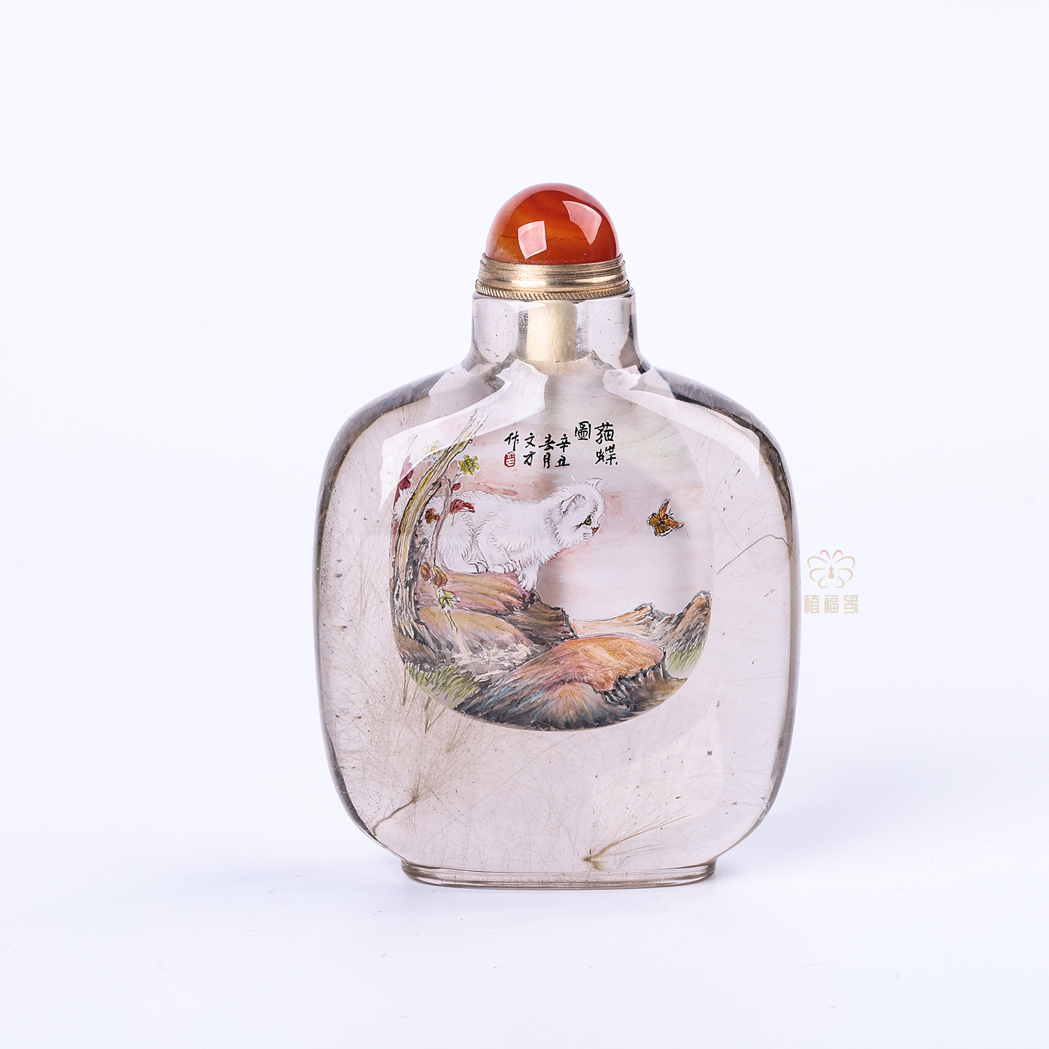 【耄耋寿喜】猫咪扑蝶发晶鼻烟壶CB2104312