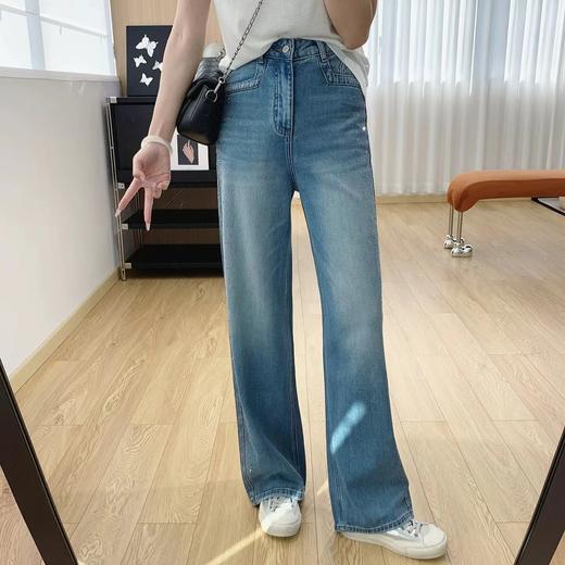 F040304春季新款阔腿牛仔裤女高腰垂感带钻满天星爆闪烫钻直筒长裤 商品图6