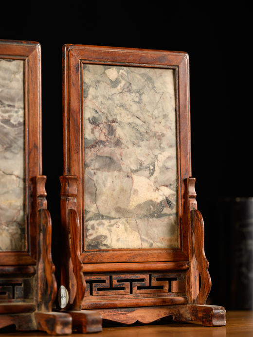 清	黄花梨镶云石砚屏（一对） 商品图1