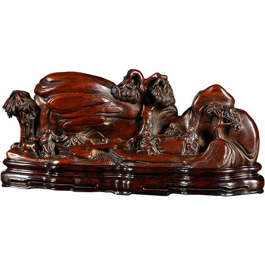 清	黄花梨雕松下对弈山子摆件 商品图5