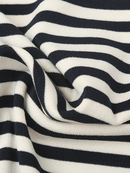 轻奢高级感条纹 Polo 领针织连衣裙女 黑白撞色半拉链口袋显瘦直筒 T 恤裙 商品图4