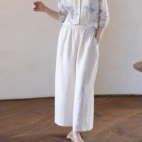 牧衣游原创 汉麻净色裤子女夏季轻薄舒爽宽松简约百搭休闲裤 雾漫