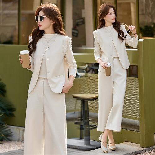 OL通勤风套装女装小个子春季新款气质马甲T恤七分裤三件套SNX3251 商品图2