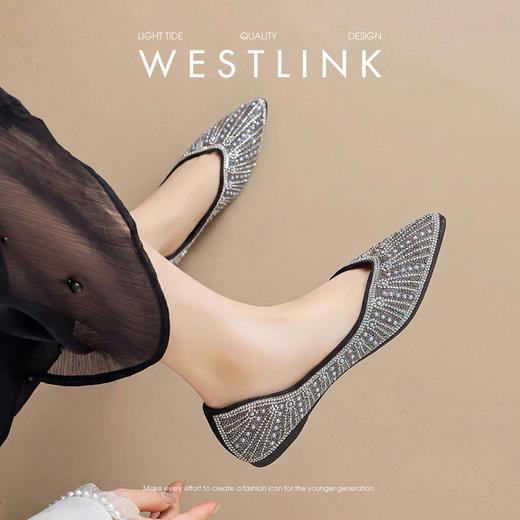 西遇水钻尖头浅口单鞋女2026新款春季珍珠百搭舒适仙女风平底鞋子V0066328 商品图3