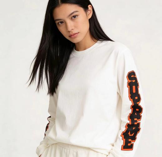 F040307春夏季新款复古做旧男女同款双臂彩色印花字母宽松长袖T恤 商品图7