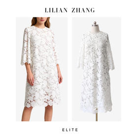 定制静奢风「银杏绣影」“法式浪漫”纯净白法式刺绣A摆连衣裙2601002