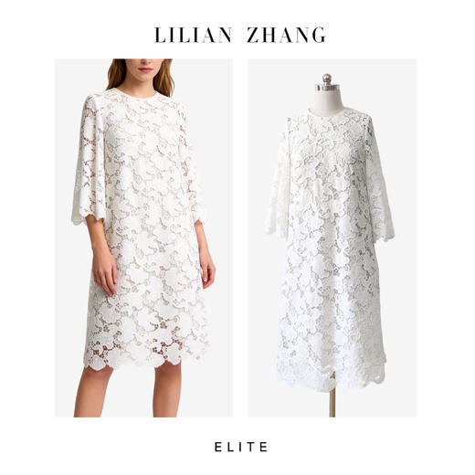 定制静奢风「银杏绣影」“法式浪漫”纯净白法式刺绣A摆连衣裙2601002 商品图0