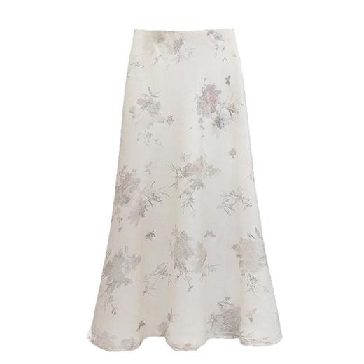 夏季【国风长裙缎面印花鱼尾裙】气质包臀开叉 新中式a字半身裙 商品图1