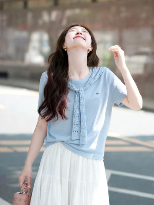 【百图lulu定制】【披肩针织衫】假两件 镂空钩花披肩  柔软 细腻 氛围感 针织衫 商品图2