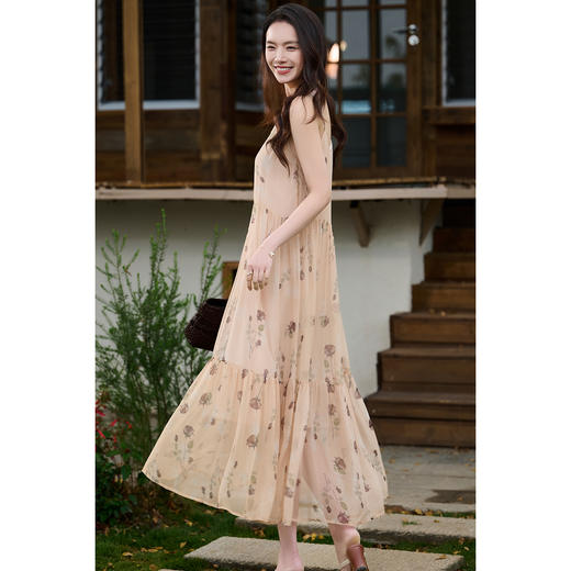 米思阳2026夏季新款法式真丝印花连衣裙春夏海边度假风高级感大裙摆长裙2952 商品图3