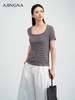 【商场同款】阿菁娜春夏季新款大U领针织T恤正肩设计显瘦遮肉竖坑条高弹亲肤A31X101019 商品缩略图1