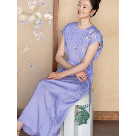 牧衣游原创 22姆米重磅双宫绸手工刺绣连衣裙女宽松真丝长裙 洛成 商品图3