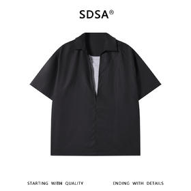 SDSA男装2026新款轻奢简约纯色假两件短袖衬衫百搭时尚套头上衣
