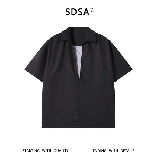 SDSA男装2026新款轻奢简约纯色假两件短袖衬衫百搭时尚套头上衣 商品图0