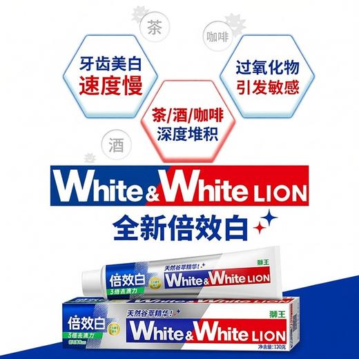狮王牙膏White&White倍效白去渍亮白牙齿清新口气男女生防蛀正品 商品图3