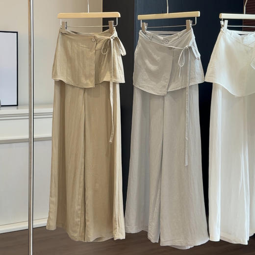 【时尚设计感冰丝麻料】高腰带屁帘阔腿裤 夏新款 慵懒休闲拖地长裤子  商品图1