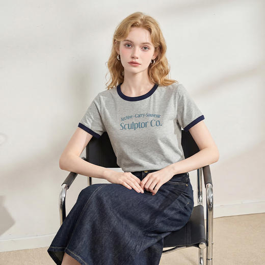 西遇棉短袖落肩运动女2026夏季学生宽松显瘦韩版时尚休闲T恤上衣H0060228 商品图2