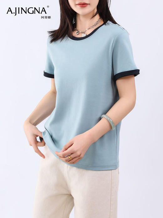 【基础百搭】阿菁娜撞色包边的圆领短袖T恤F31C301029 商品图1