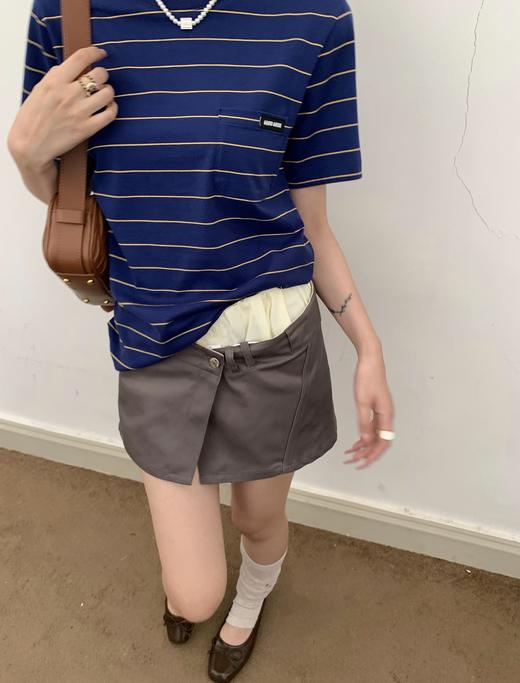 女款条纹logo短袖T恤la017 商品图1