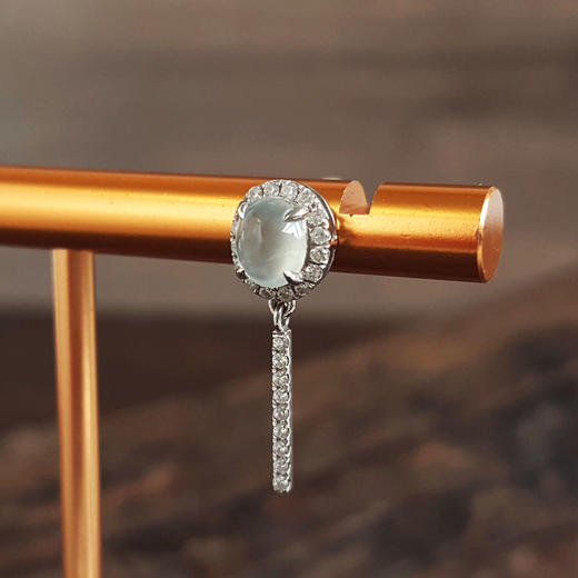 【天然正品】A货翡翠AU750白金镶钻镶天然细腻白色高冰种蛋面翡翠耳坠20.3*17.6*6.8MM（皆取最大值）131125AH29 商品图2