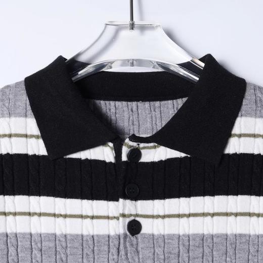 SDSA男装2026新款高贵轻奢老钱风纽花撞色条纹翻领短袖T恤百搭 商品图1