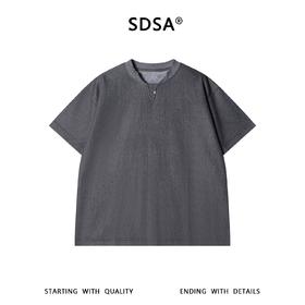 SDSA男装2026新款高贵轻奢亨利领小V领短袖T恤肌理感宽松圆领上衣