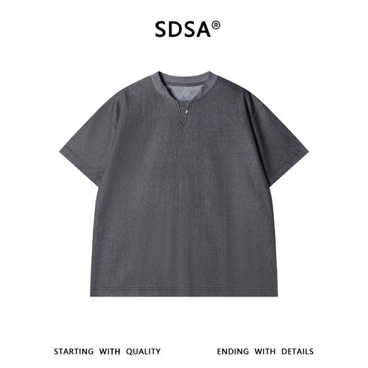 SDSA男装2026新款高贵轻奢亨利领小V领短袖T恤肌理感宽松圆领上衣 商品图0