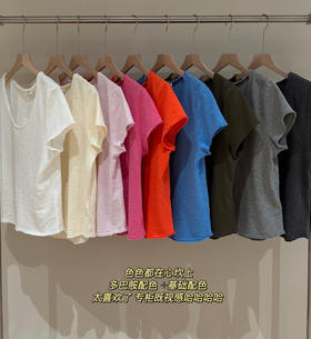 纯原章若楠朱珠同款 American Vintag*e 竹节棉磨毛破边V领短袖Tee040312