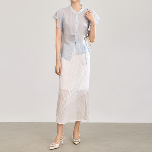 「高货wl」全新升级【铂金会员183/天猫249/差价66】(81249)洛诗琳玻璃纱亮丝修身半身裙2026新款时尚高腰显瘦直筒裙 商品图1