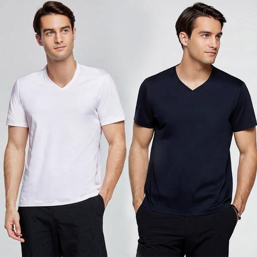 官网680！爱家男士60S莫代尔男V领短袖T恤 轻薄柔弹宽松休闲百搭打底衫睡衣家居服 商品图0