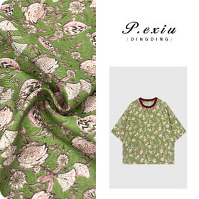 PanYiXiu/潘依绣麻料复古印花轻薄透气廓形圆领短袖T恤 W-63266