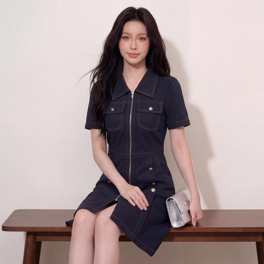 奢姿大码女装2026夏季明线工装风拉链连衣裙胖妹妹遮肉气质长裙3262803853 商品图2