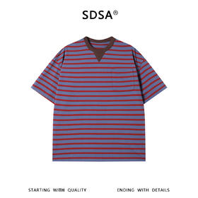 SDSA男装2026新款高贵轻奢高街复古撞色条纹圆领短袖T恤百搭时尚