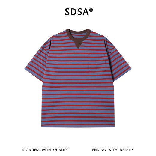 SDSA男装2026新款高贵轻奢高街复古撞色条纹圆领短袖T恤百搭时尚 商品图0