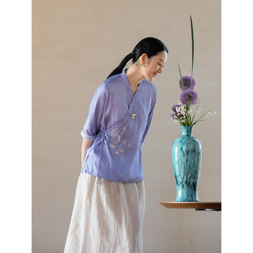 牧衣游原创 重磅双宫绸手工刺绣外套女复古斜襟系带宽松开衫 知晓 商品图2