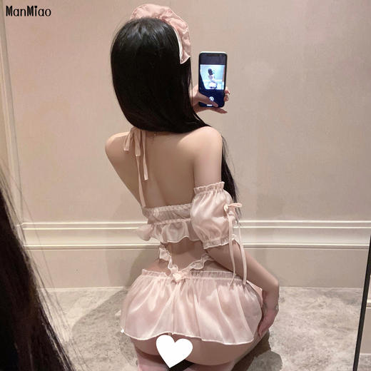 漫渺甜美少女纯欲三点式比基尼性辣妹开档珍珠挂脖情趣套装裙内衣 商品图4