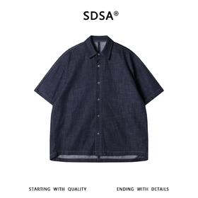 SDSA男装2026新款高贵轻奢潮牌复古风牛仔质感明线宽松短袖衬衫