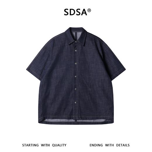 SDSA男装2026新款高贵轻奢潮牌复古风牛仔质感明线宽松短袖衬衫 商品图0