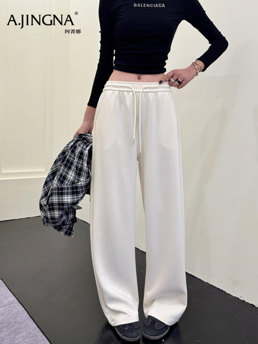 【直筒阔腿】阿菁娜春夏新款直筒阔腿裤修饰腿型遮胯腿粗抽绳松紧腰不勒腹F31C210036 商品图2