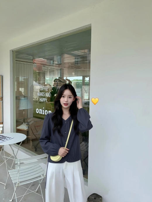 天猫同步【垂坠~免熨烫】拉夏贝尔/La Chapelle气质时尚V领排扣两侧系带设计仿牛仔长袖衬衫舒适上衣女 商品图7